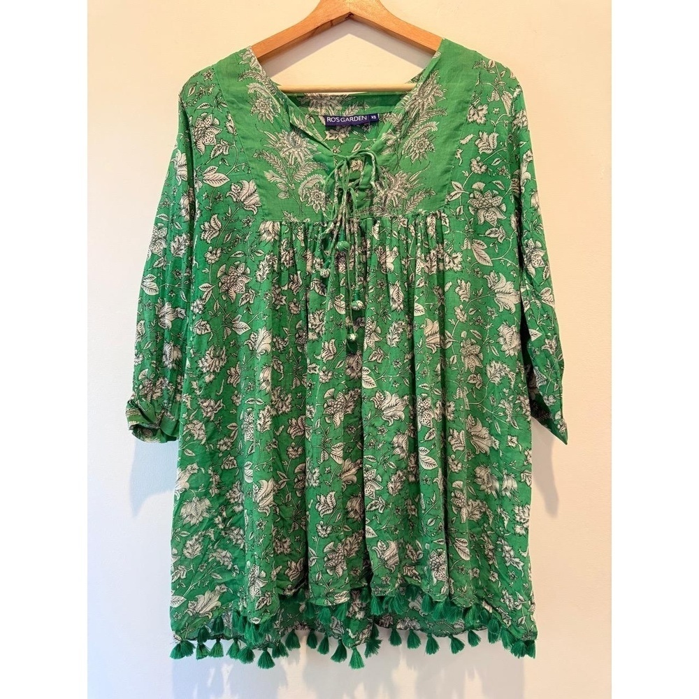 Tuckernuck Ro’s Garden Green Bataca Seychelles Short Tunic Blouse size XS EUC - Picture 2 of 11